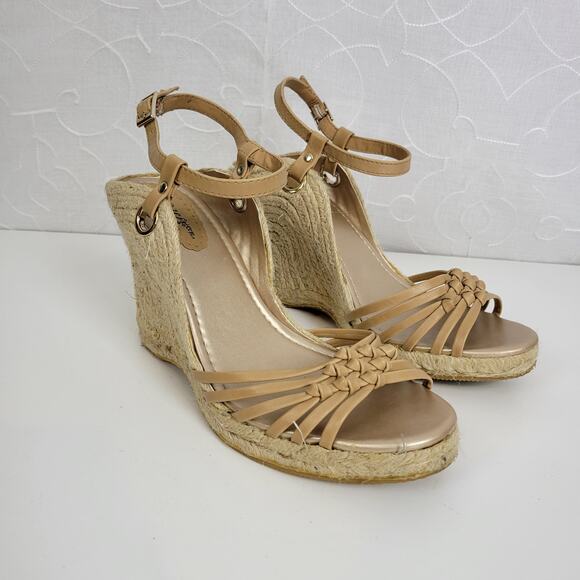 Self Esteem Womens Sandals Size 9 Brown Cork Strap Slingback Wedge Heels - Picture 4 of 10